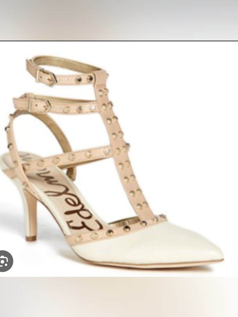 NWB Sam Edelman OCIE/Ivory-Nude Silver Studded Strappy Leather Heels Sz 8
